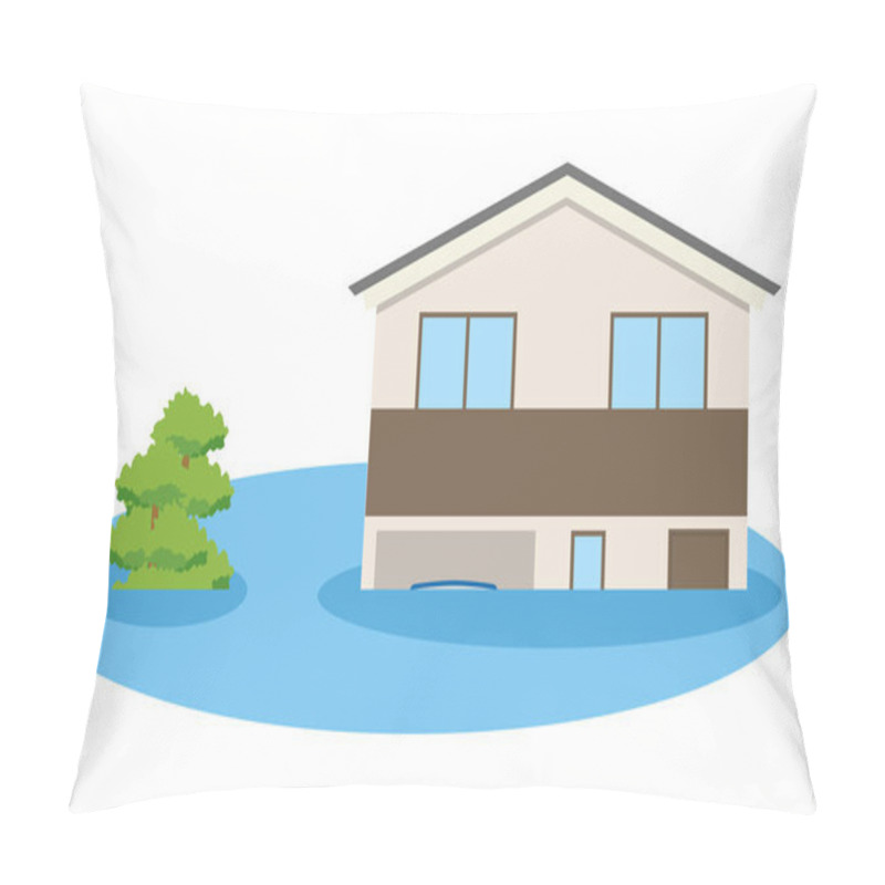 Personality  A House That Is Flooded/This Is An Illustration Of A Flooded House. Pillow Covers