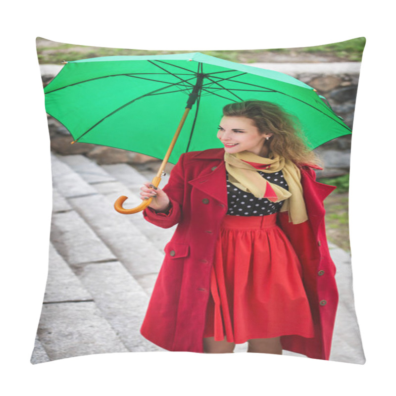 Personality  Woman In A Red Coat Pillow Covers