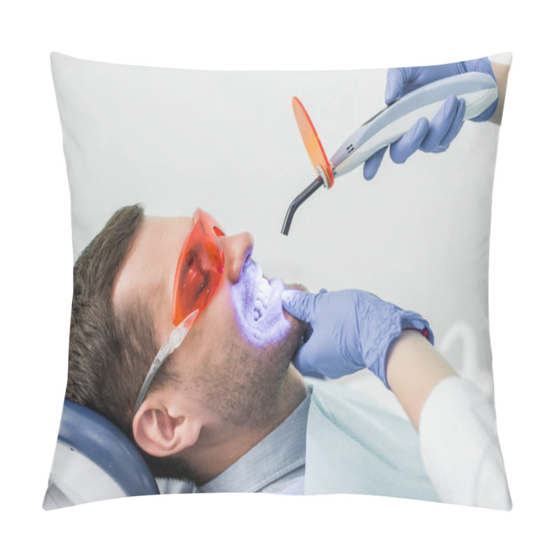 Personality  Cropped View Of Dentist Making Bleaching Procedure To Patient  Pillow Covers