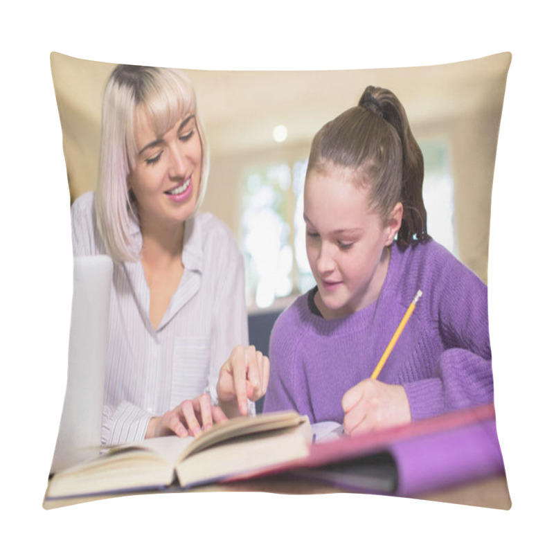 Personality  Female Home Tutor Helping Young Girl With Studies Or Home Schooling Pillow Covers