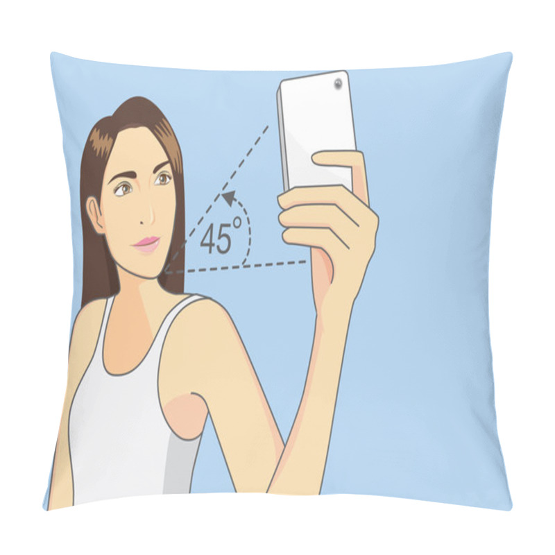 Personality  Woman Try To Taking A Perfect Selfie Photo. Pillow Covers