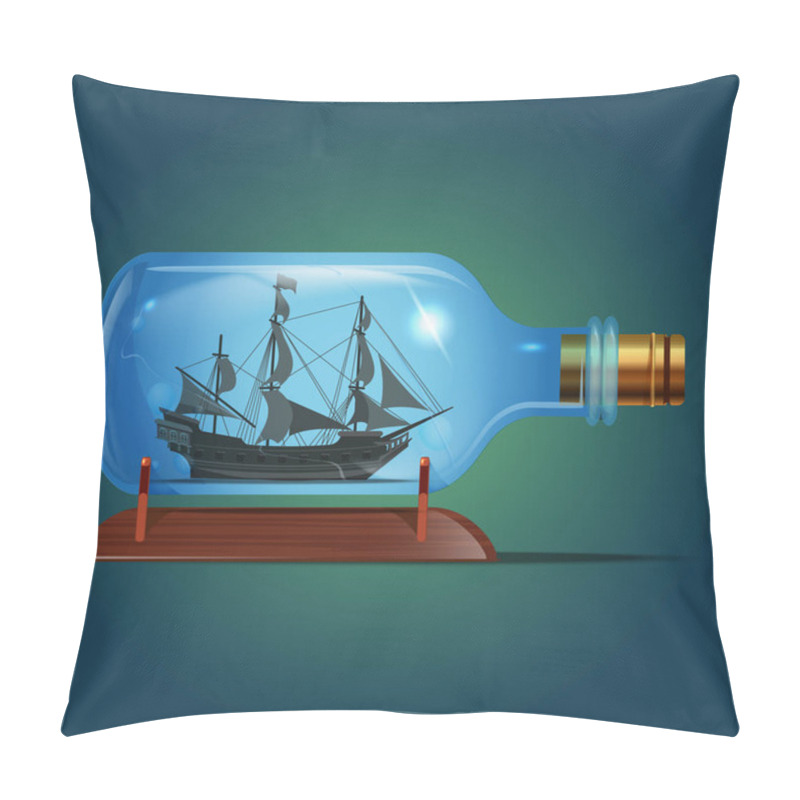 Personality  Pirate Black Ship In A Bottle.Sailing Crafts. Miniature Models Of Marine Vessels. Hobby And Sea Theme.Vector Illustration Pillow Covers