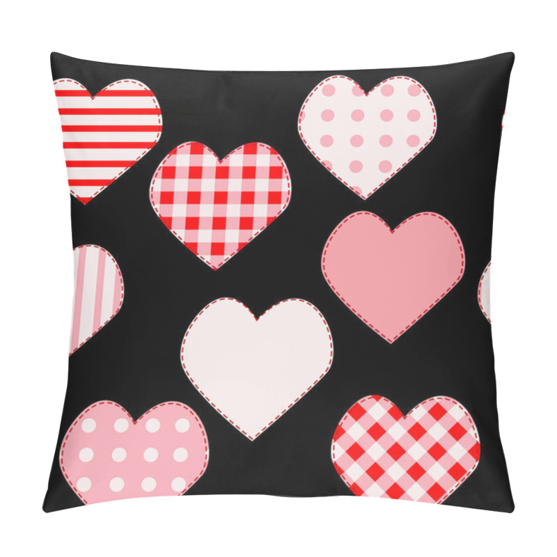 Personality  Love Seamless Pattern With Pink Patchwork Hearts On Black Background Pillow Covers