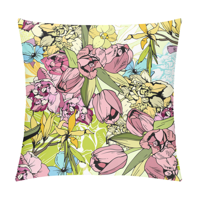 Personality  Bright Spring Flowers, Seamless Pattern Pillow Covers