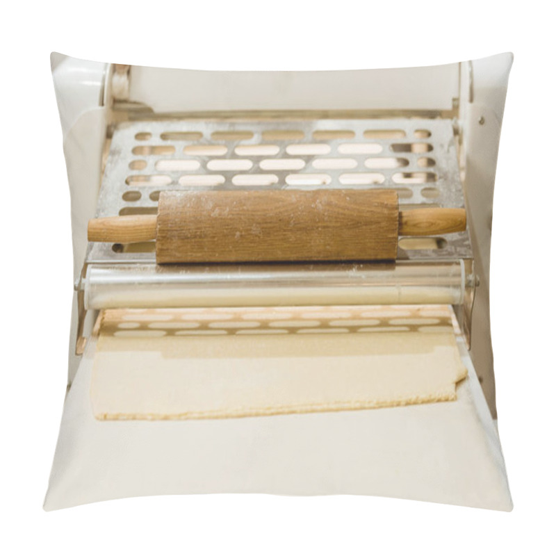 Personality  Close-up Shot Of Industrial Dough Roller With Traditional Rolling Pin Pillow Covers