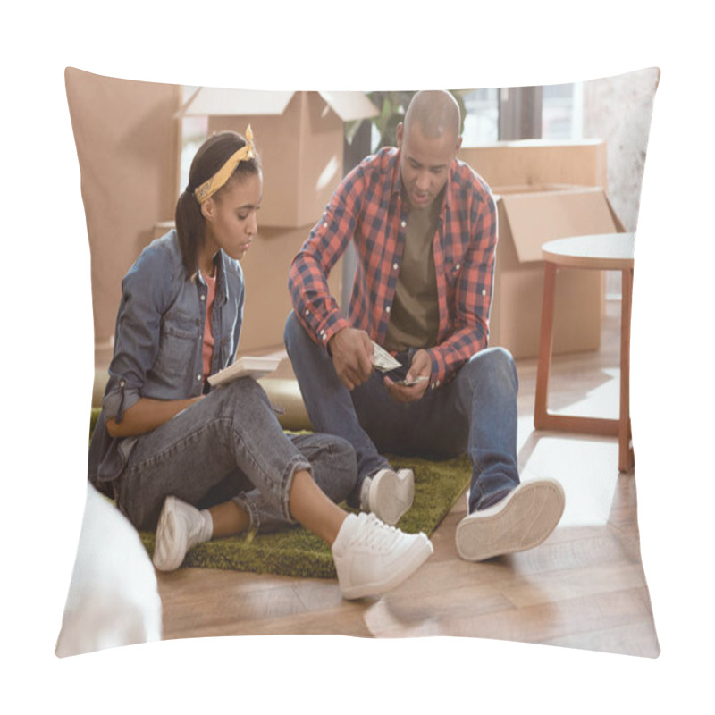 Personality  African American Couple Planning Budget In New Apartment  Pillow Covers