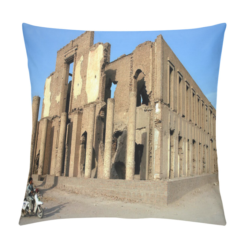 Personality  Jalalabad In Nangarhar Province, Afghanistan. A Young Man Rides A Small Motorbike In Front Of The Seraj-ul Emorat Ruins In Jalalabad, Afghanistan. Afghan Man, Jalalabad, Afghanistan. Pillow Covers