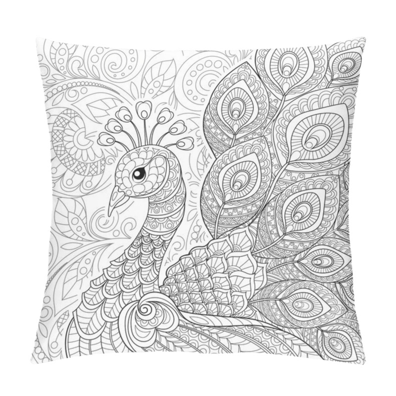 Personality  Peacock In Zentangle Style Pillow Covers