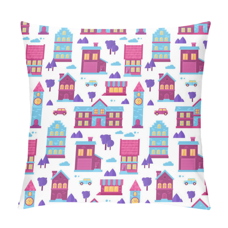 Personality  Flat City Houses Seamless Pattern Pillow Covers