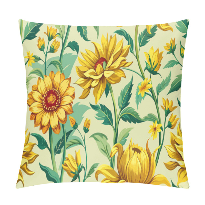 Personality  Abstract Pattern Of An Embossed Blooming Bright Yellow Flower With Green Leaves. Textile Fabric Design Illustration Digital Image For Fabric Printing. Pillow Covers