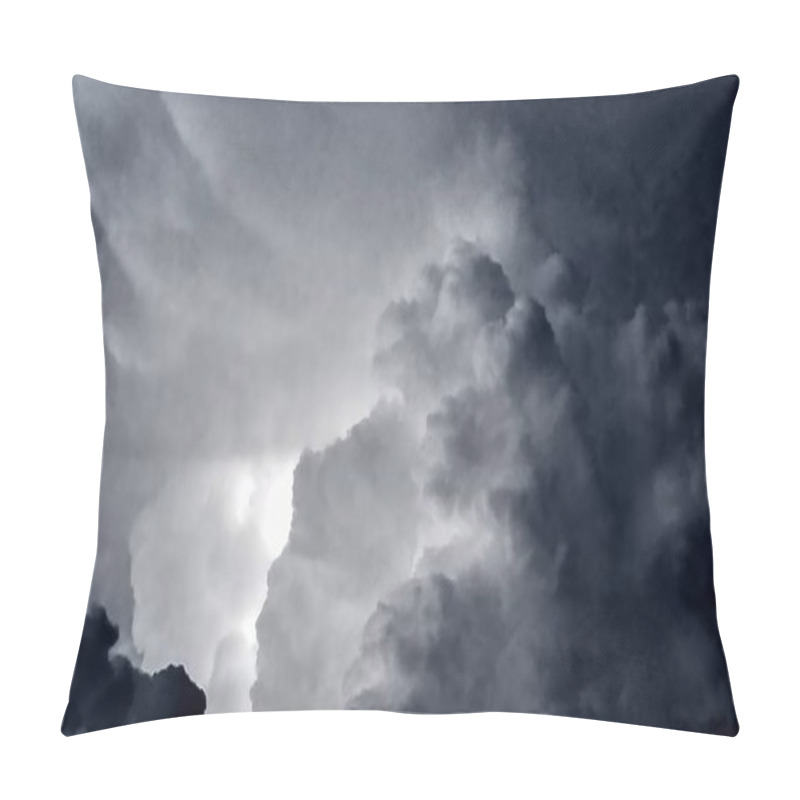 Personality  Dark Blue And Grey Clouds With Blinking Thunders Before Thunderstorm And Heavy Rain. Pillow Covers