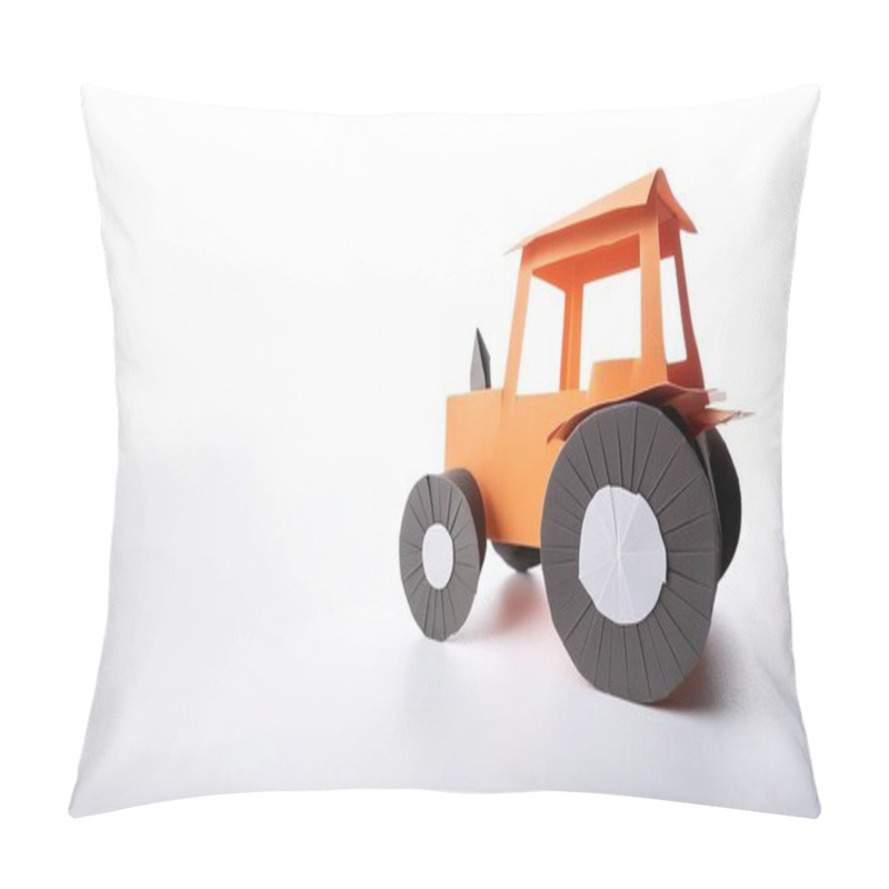 Personality  Tractor Farm Agriculture Heavy Equipment Concept Paper Origami Isolated On White Background With Copy Space For Your Design For Rural Farming Lifestyle Pillow Covers