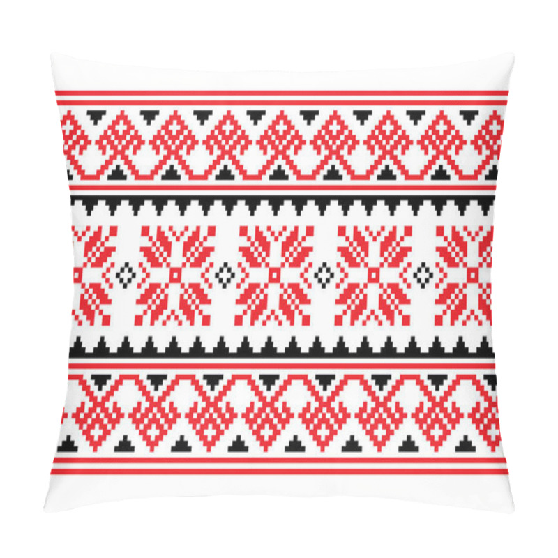 Personality  Ukrainian, Belarusian Cross-stitch Vector Seamless Pattern, Long Retro Ornament Inpired By Folk Art - Vyshyvanka. Slavic Ornament From Eastern Europe, Horizontal Decoration In Red And Black  Pillow Covers