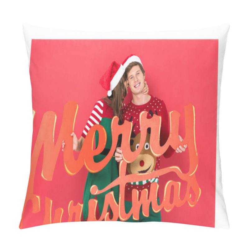 Personality  Couple With Merry Christmas Lettering Pillow Covers