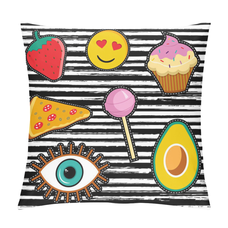 Personality  Set Of Cute Cartoon Patch Or Sticker Designs Pillow Covers