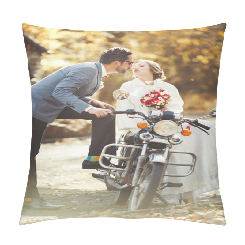 Personality  Newlywed Couple On Motobike Pillow Covers