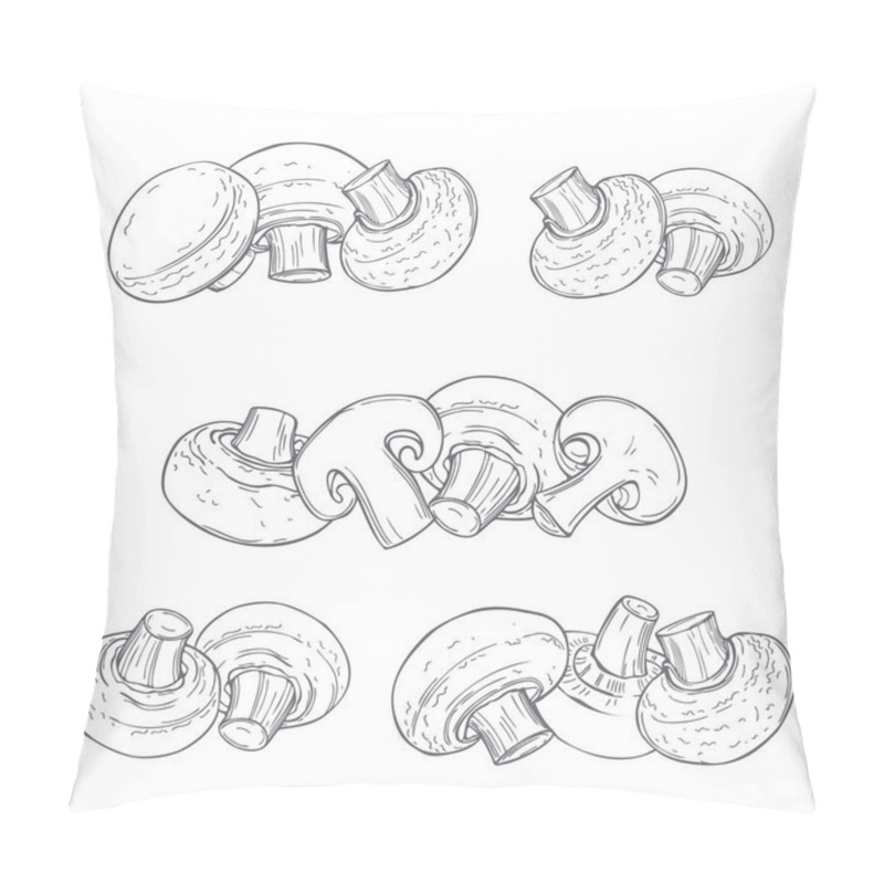 Personality  Hand Drawn Mushrooms. Champignons On White Background. Vector Sketch  Illustration. Pillow Covers