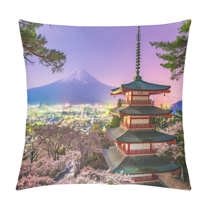 Personality  Fujiyoshida, Japan With Mt. Fuji And Chureito Pagoda Pillow Covers