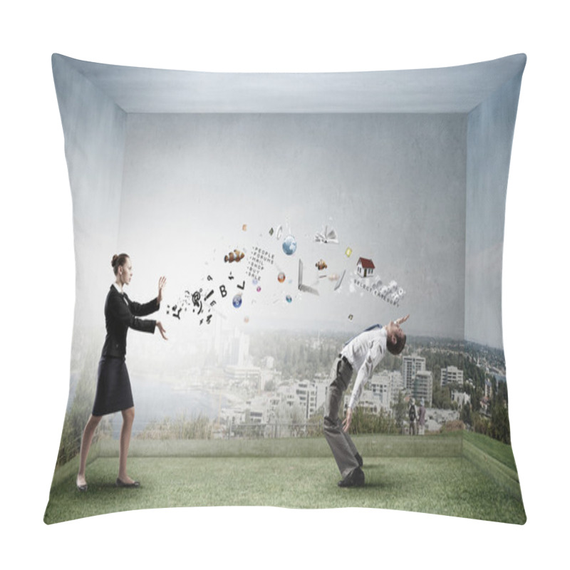 Personality  Two Business People Fighting With Each Other Pillow Covers