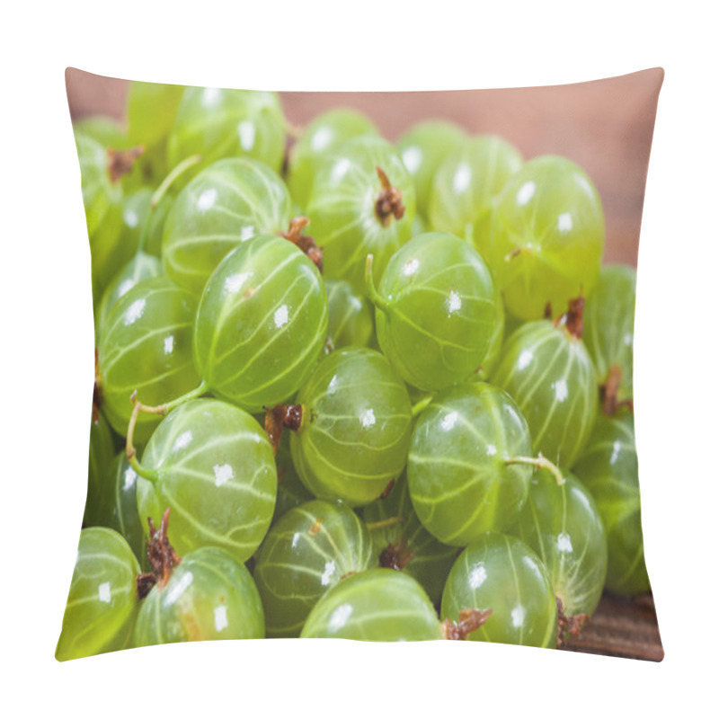 Personality  Fresh Green Gooseberries On Wooden Background Pillow Covers