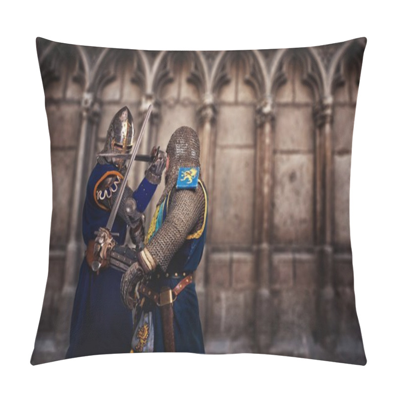 Personality  Two Knights Fighting Agaist Medieval Cathedral Wall Pillow Covers