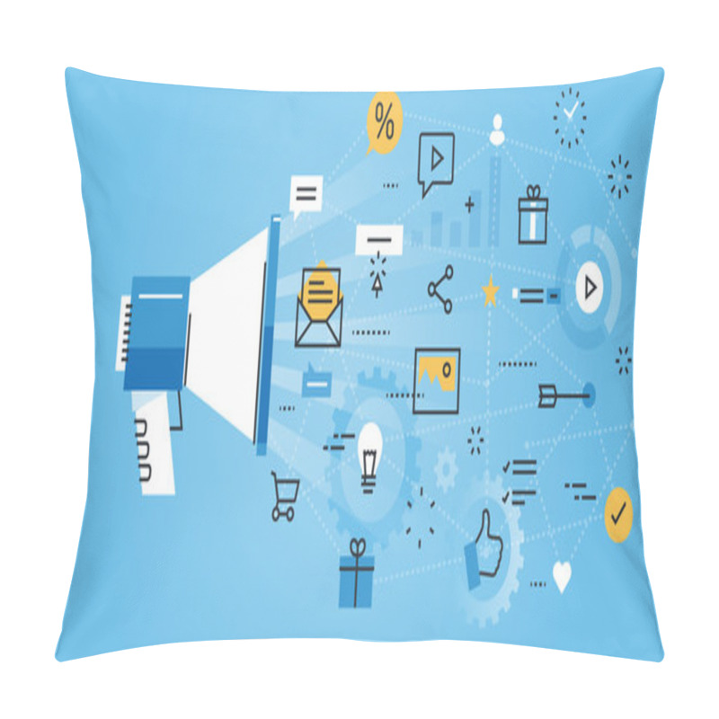 Personality  Flat Line Design Website Banner Of Digital Marketing Pillow Covers