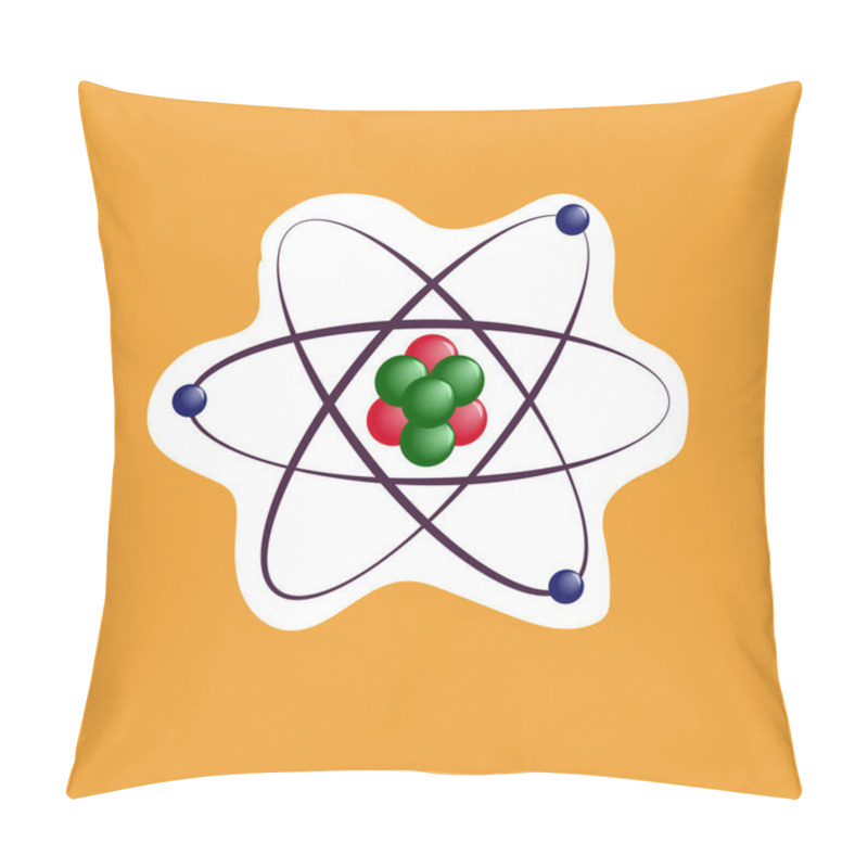 Personality  Atom Sticker Icon On Orange Background. Vector Illustration. Flat Design. Pillow Covers