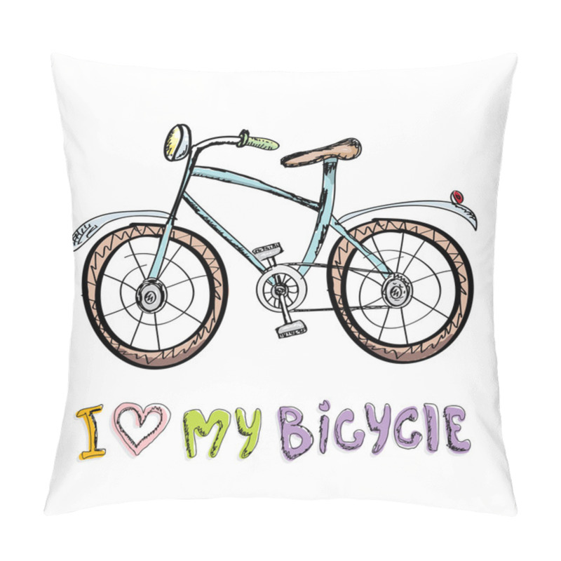 Personality  I Love My Bicycle Concept Design. Hand Drawn  Pillow Covers