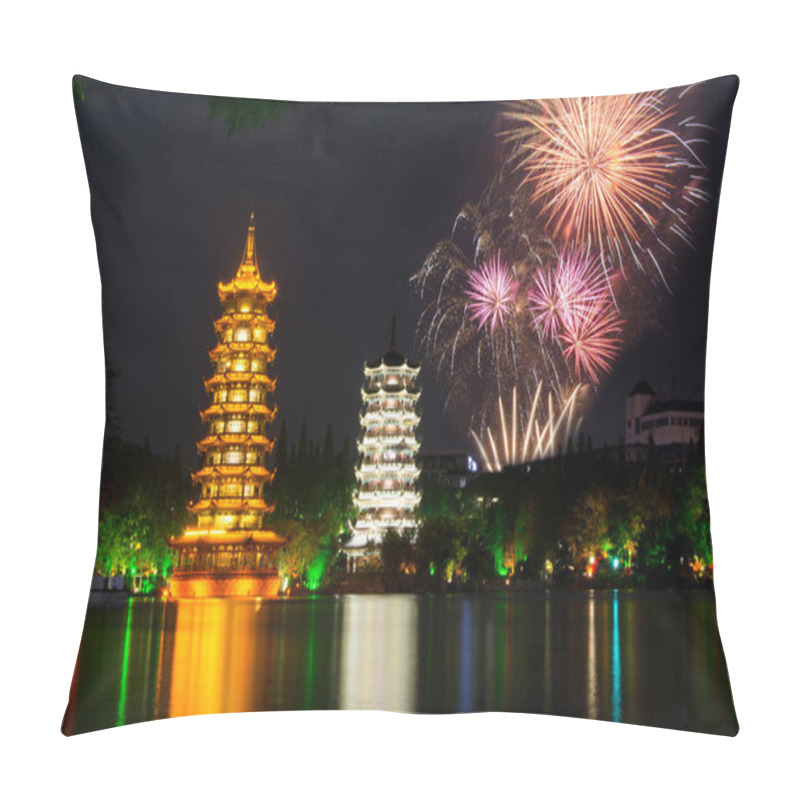 Personality  Fireworks Over Two Towers Of Guilin China Pillow Covers