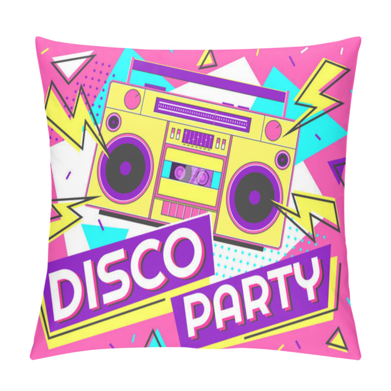 Personality  Disco Party Banner. Retro Music Poster, 90s Radio And Tape Cassette Player Funky Colorful Design Vector Background Illustration Pillow Covers