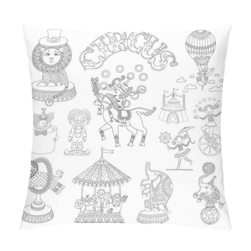 Personality  Black And White Line Art Drawings Collection Of Circus Theme Pillow Covers