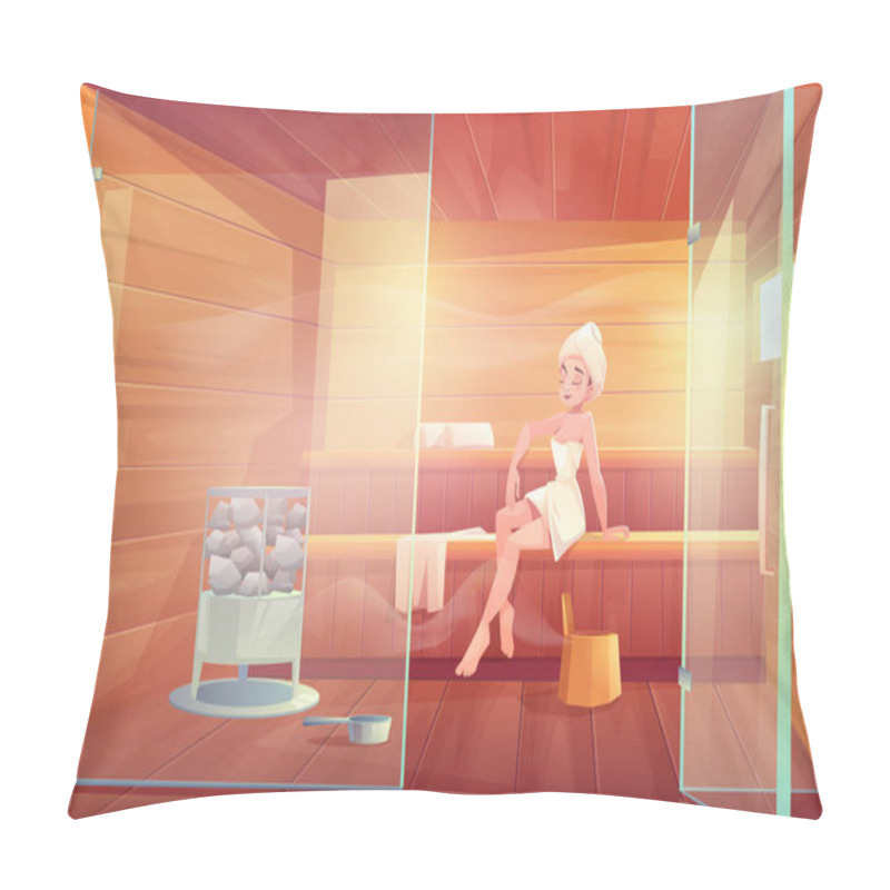 Personality  Woman In Sauna Take Steam Wellness Spa Procedure Pillow Covers