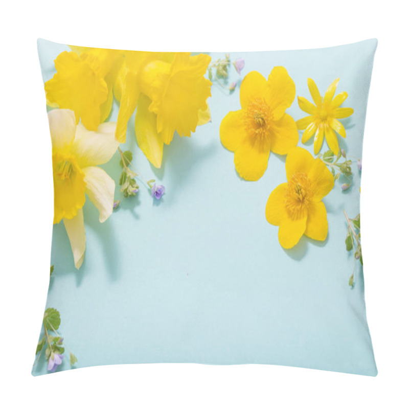 Personality  Spring Flowers On Blue Background Pillow Covers