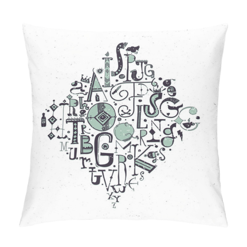 Personality  Vector Alphabet. Hand Drawn Decorative Letters, Green, Black Pillow Covers