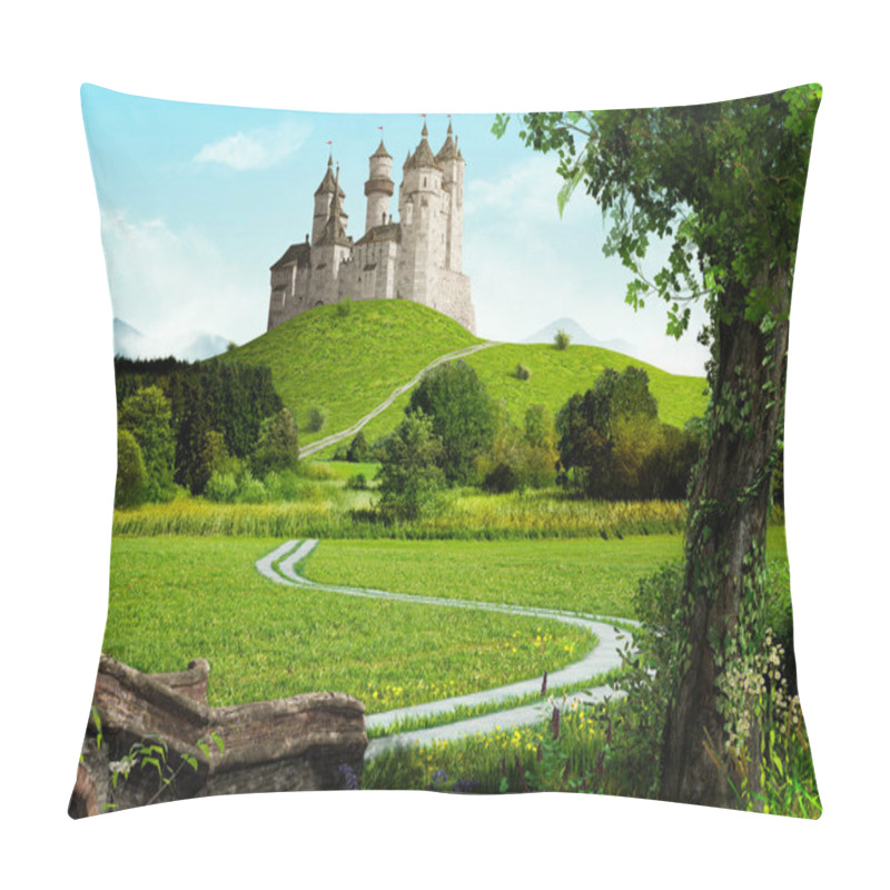 Personality  Enchanting Old Fairytale Castle On A Top Of A Hill, In An Idyllic Landscape, 3d Render. Pillow Covers