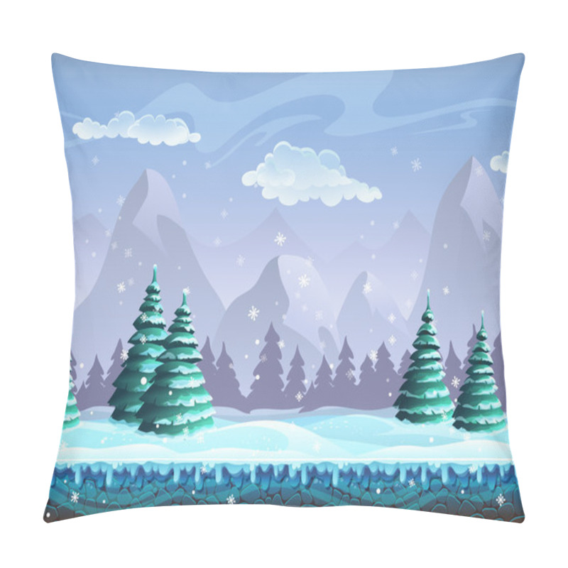 Personality  Seamless Cartoon Winter Landscape Background Endless Ice, Snow H Pillow Covers