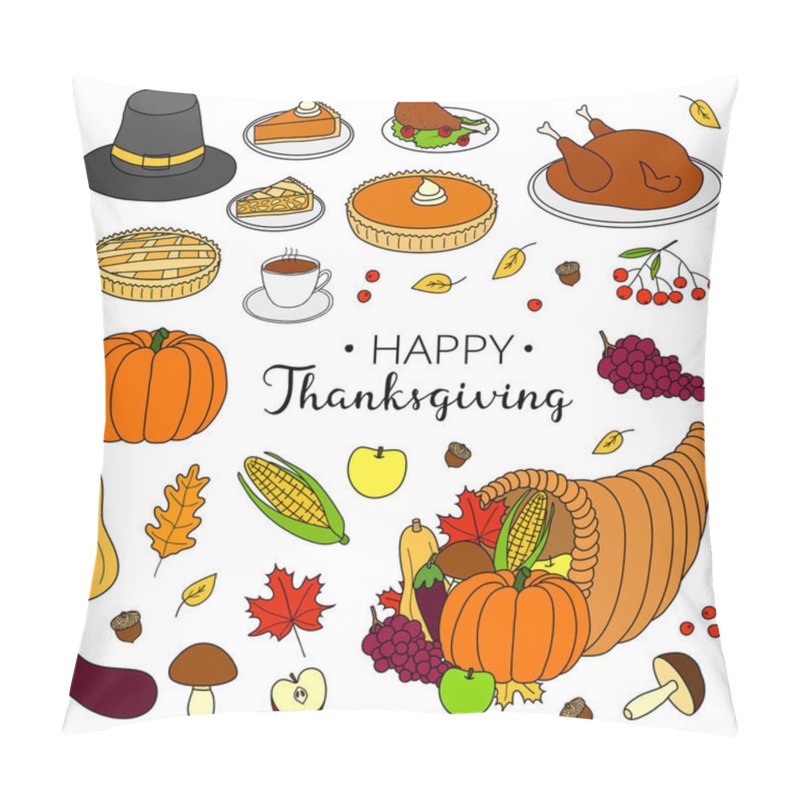 Personality  Hand Drawn Items For Thanksgiving Day Celebration Isolated On White Background. Pillow Covers