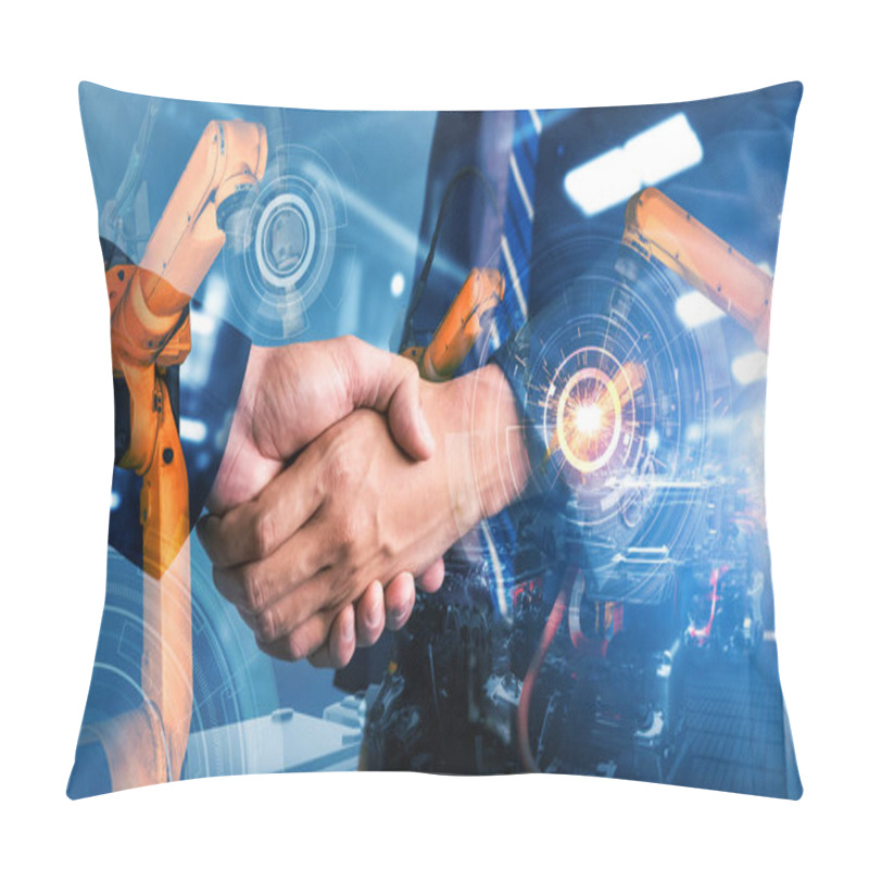 Personality  Mechanized Industry Robot Arm And Business Handshake Double Exposure Pillow Covers