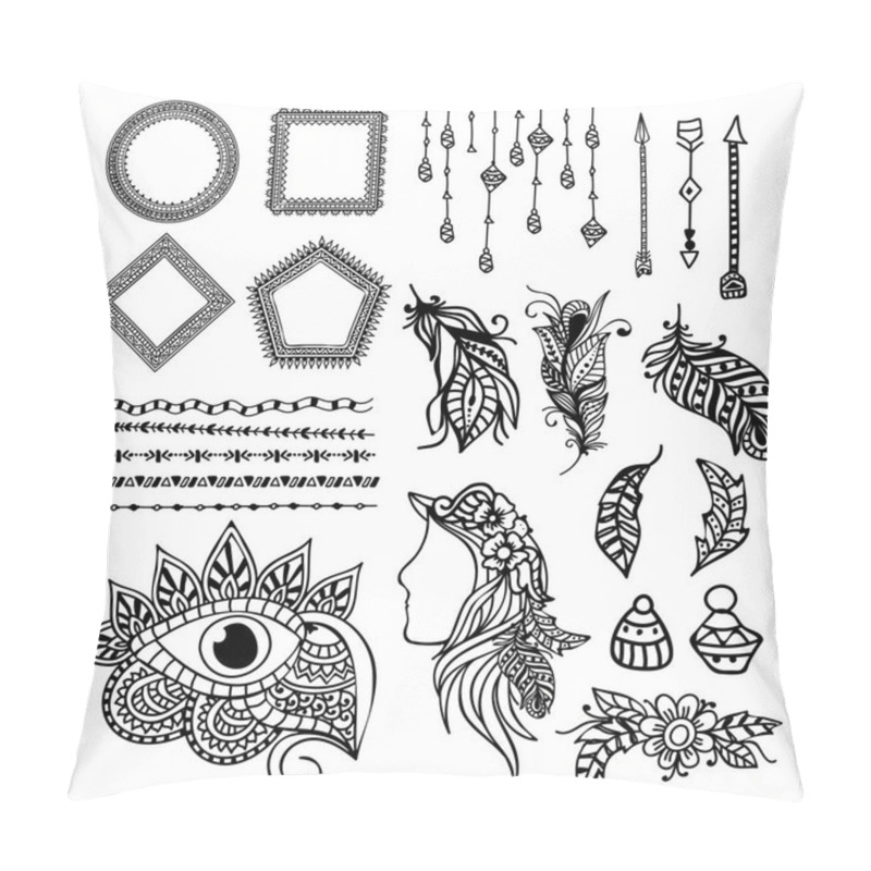 Personality  Boho Style Hand Drawn Elements Set. Pillow Covers