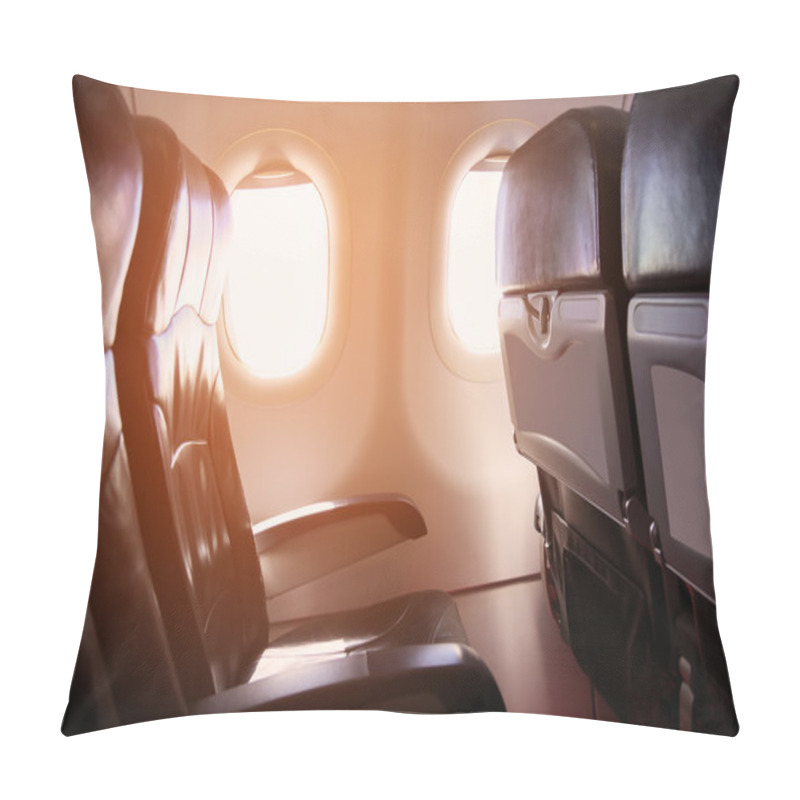 Personality  Lonely Travel By Airplane To Somewhere, Journey For Business By Airplane And See Out Of Airplane Window, Sky View Of Airplane From High Level, Airplane Interior For First Class Level And Support VIP. Pillow Covers