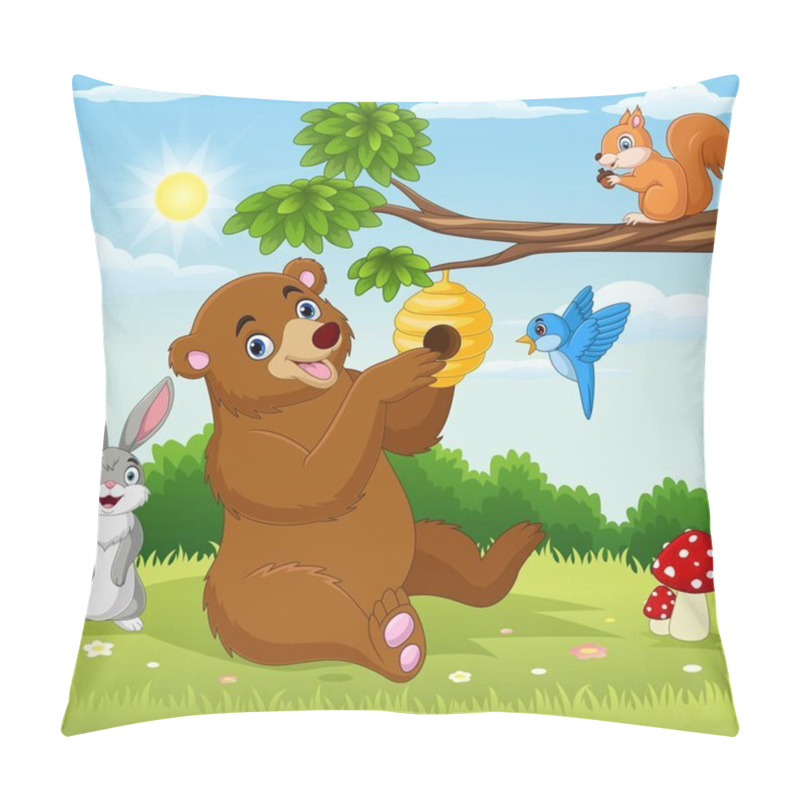 Personality  Vector Illustration Of Cartoon Animals In Forest Background Pillow Covers