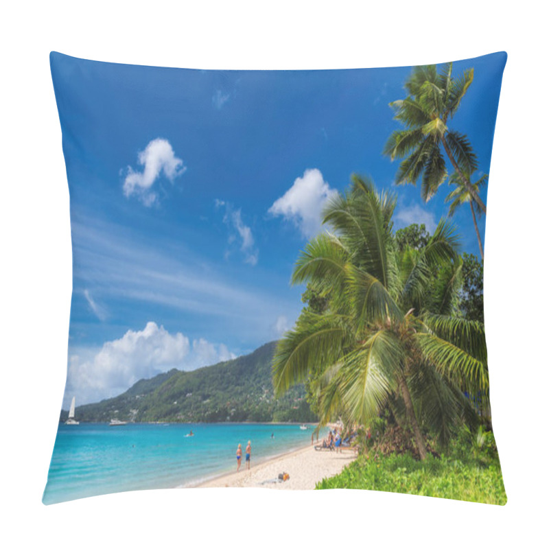 Personality  Palm Tree On Tropical Beach In Seychelles, Beau Vallon, Mahe Island. Pillow Covers