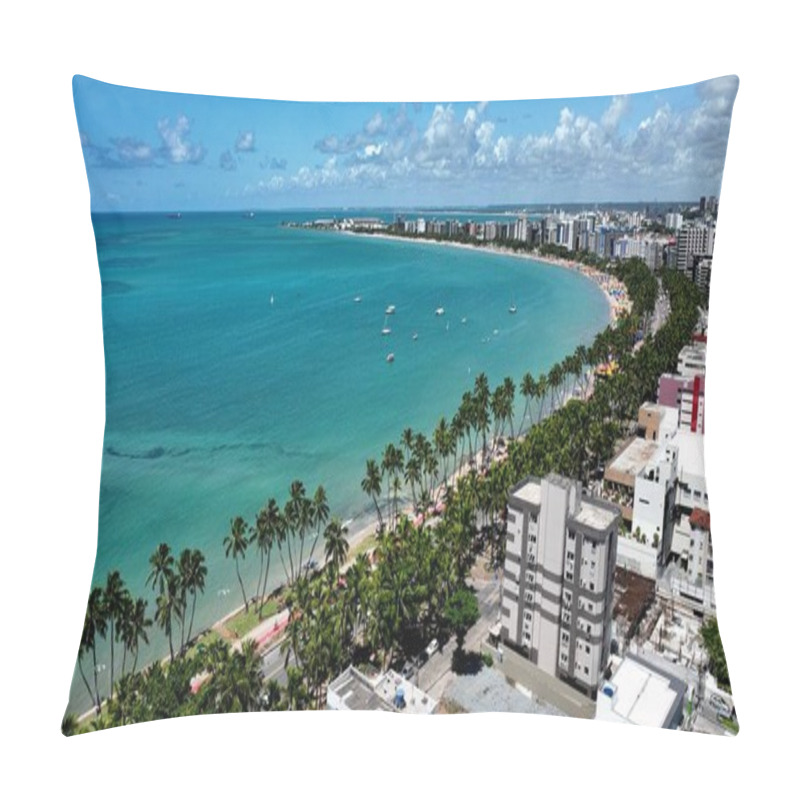 Personality  Maceio Alagoas Brazil At Brazilian Northeast. Aerial Panning Shoot Of Turquoise Water Beach At Maceio Alagoas Brazil. Landmark Beach Tourism Sights. Travel Destination Pillow Covers