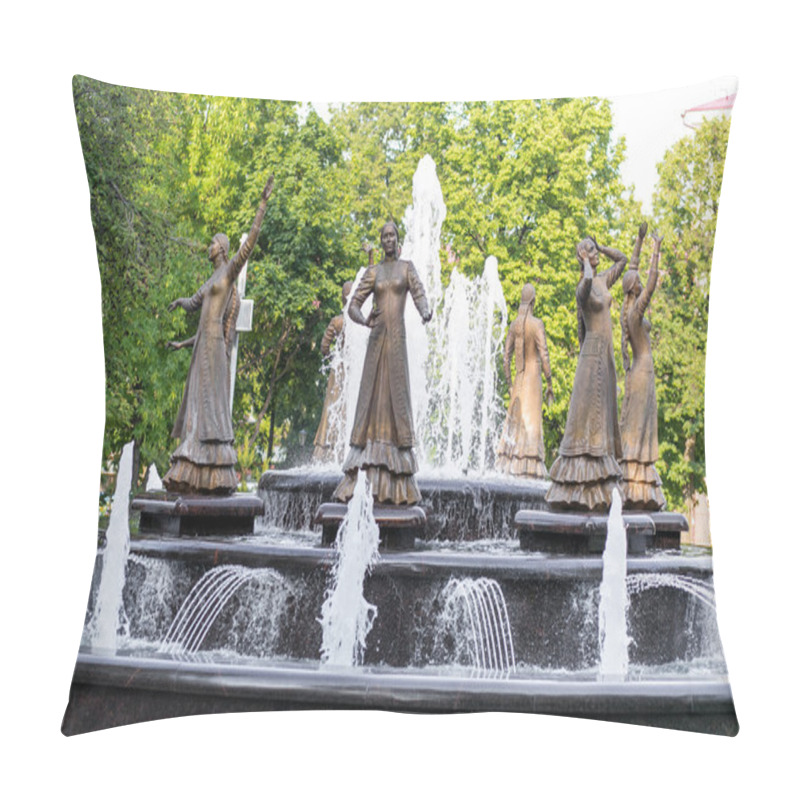 Personality  Ufa, Russia MAY 11 -The Statue In The Fountain Of Seven National Beautiful Women In The Capital Of Bashkortostan - Ufa, Russia Pillow Covers