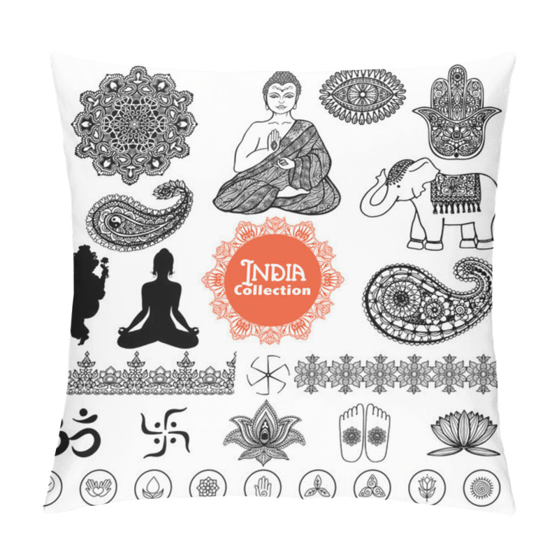 Personality  Hand Drawn  India Design Elements Set Pillow Covers