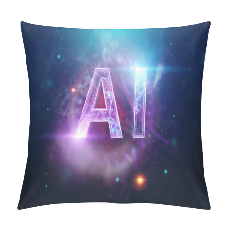 Personality  Inscription AI, Artificial Intelligence, Hologram, Dark Background. The Concept Of Artificial Intelligence, Neural Networks, Robotization, Machine Learning. 3D Illustration, Copy Space. Pillow Covers