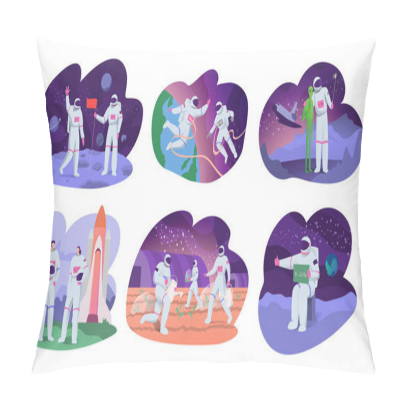 Personality  Astronaut In Spacesuit, People Cartoon Characters Exploring Space, Funny Set Vector Illustration Pillow Covers