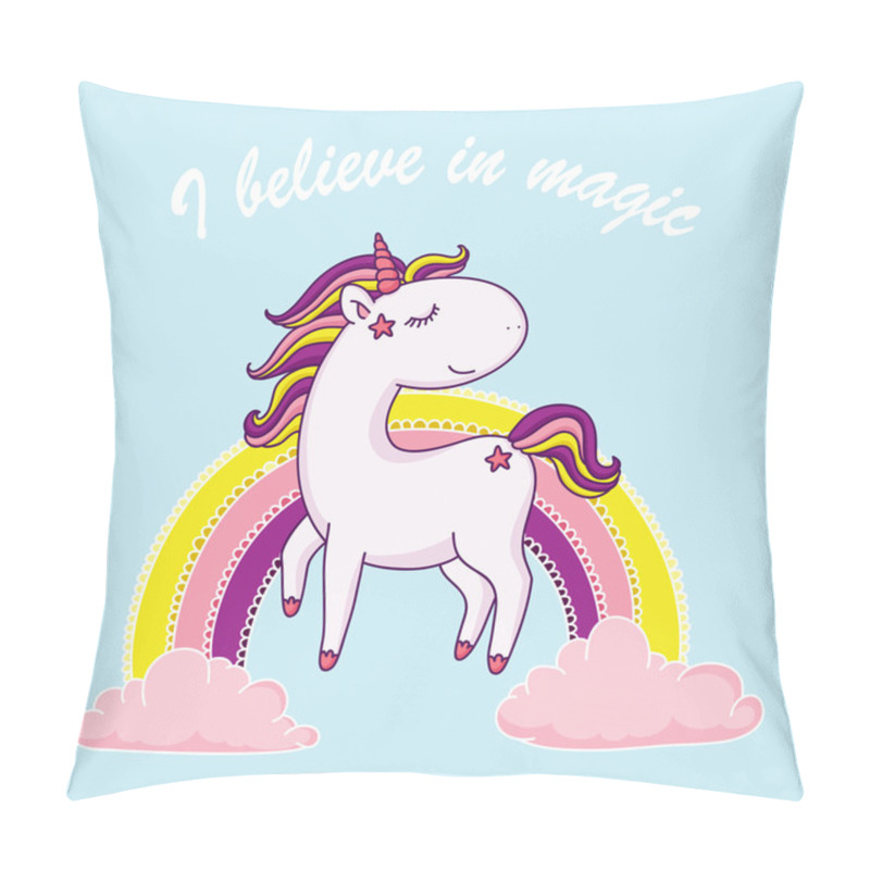 Personality  I Believe In Magic Unicorn Illustration Pillow Covers