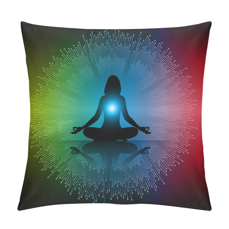 Personality  Woman Meditation On Dark Pink Abstract Fire Background. Yoga. Pillow Covers