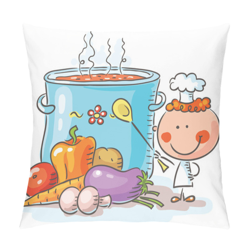 Personality  Little Chef With A Giant Boiling Pot Pillow Covers